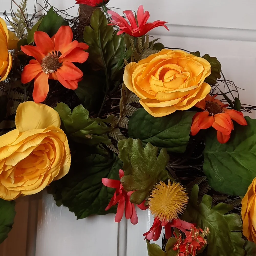 Wreath Yellow Renunculas Silk Artificial Flower Indoor Outdoor Door Wall Decor